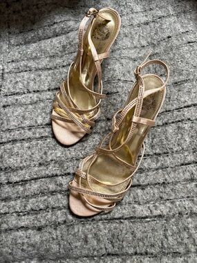 Women's Gold Strappy Heeled Sandals